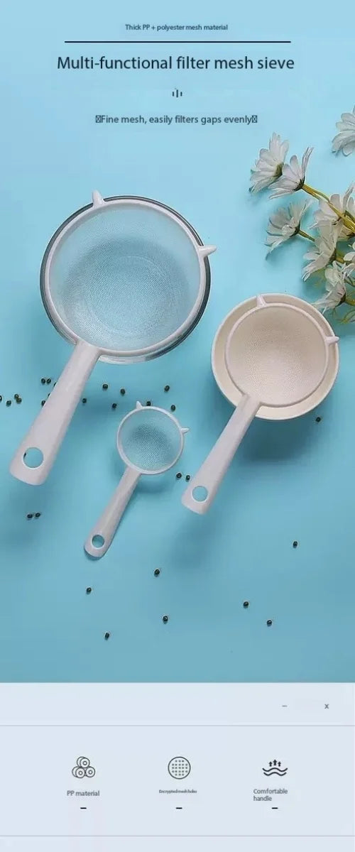 Kitchen Handheld Plastic Sieve Tea Strainer Flour Sifter Filter Reusable Handheld Filter Kitchen Accessories