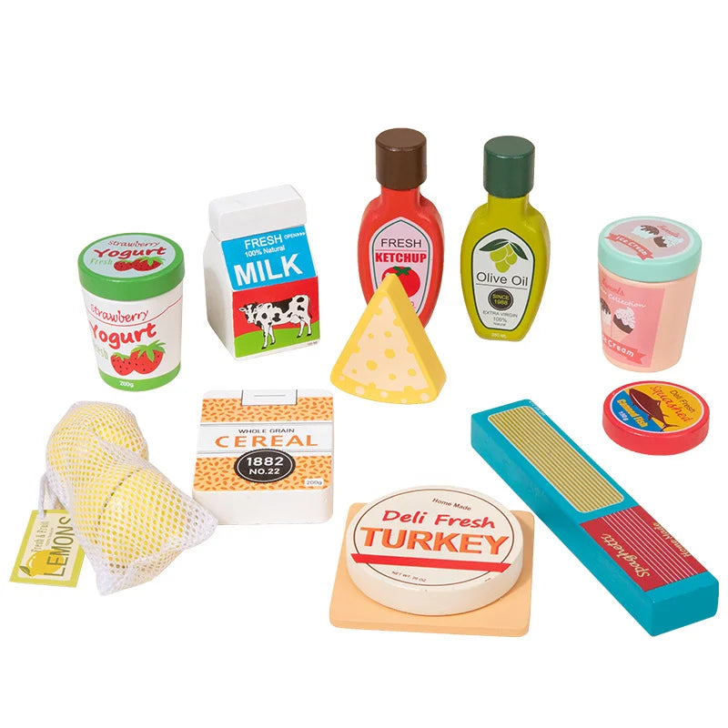 Kids Pretend Play Simulation Kitchen Food Toys Wooden Food Play Set Imitation Game Houseplay Roleplay Toy for Girls Children