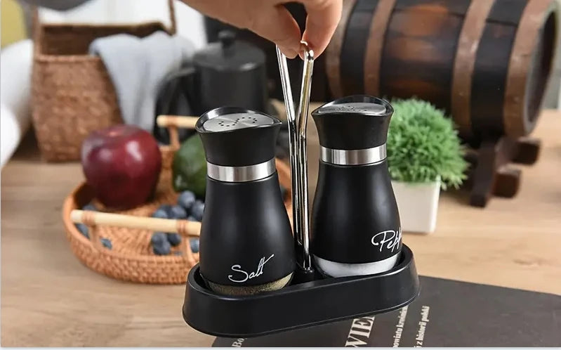 Kitchen Glass Spice Bottle Adjustable Refillable Salt and Pepper Shakers 2pcs Set with Shelf Spice Dispenser With Pour Holes