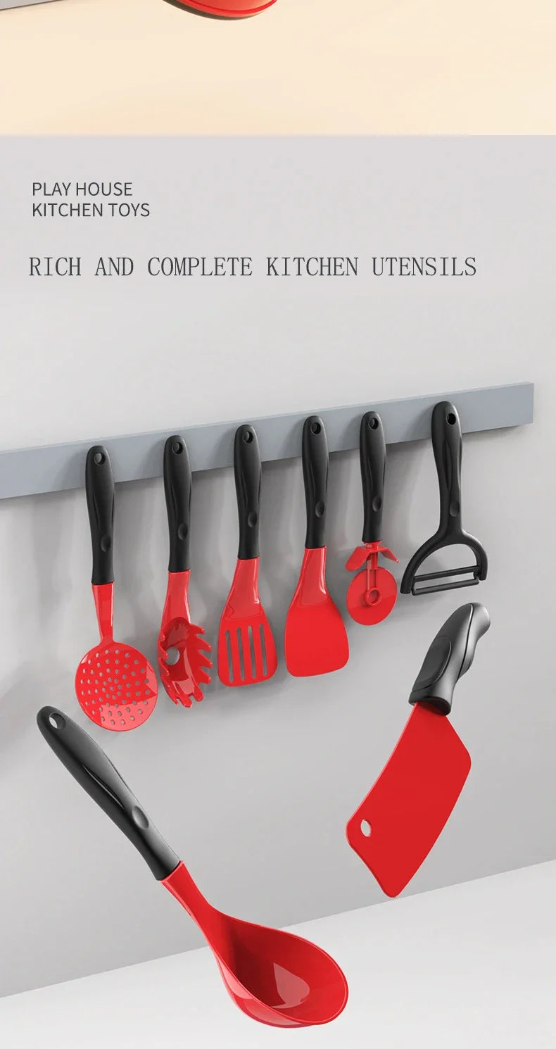 Kids Toys Pretend Play Red Kitchen Toys Simulation Food Cooking Girl's Boys Educational Play House Interactive Toys for Children