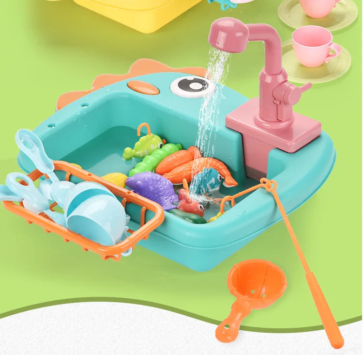 Kitchen Sink Toys Kitchen Toys for Kids with Tableware Accessories Vegetable Fruit Fishing Games for Toddlers Kids Kitchen Play