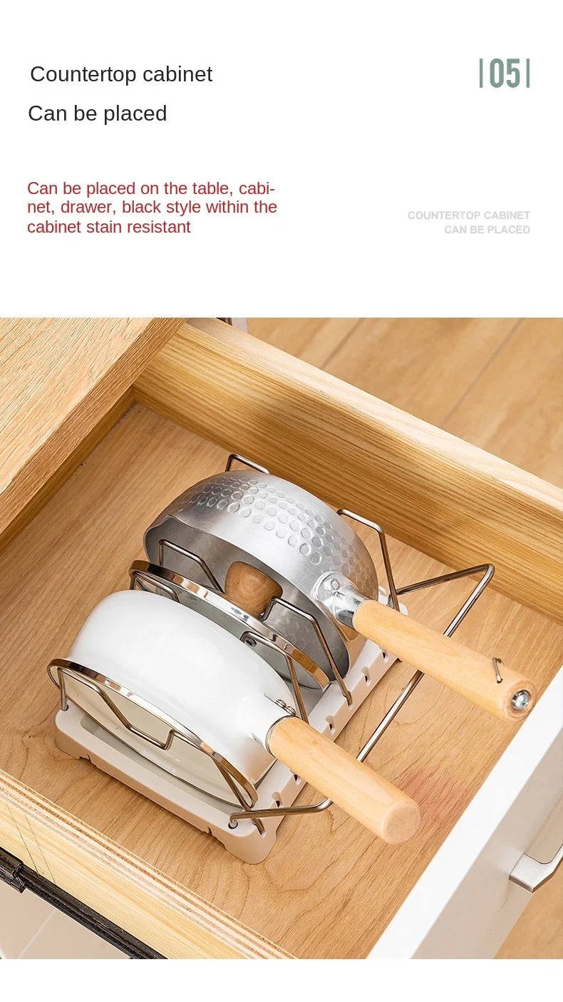 Kitchen Organizer Adjustable Pot Lid Rack, Spoon Holder Shelf, Cooking Dish Drainer Drying Rack, Pan Cover Stand