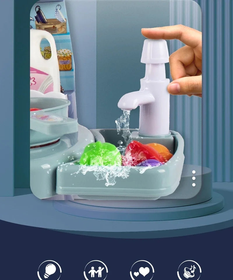 Simulated Kitchen Play Set with Lights & Sounds, Realistic Cooking Game Toy for Kids, Interactive Educational Playset for Toddle