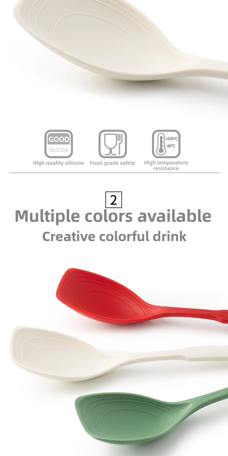 Kitchen Tool Silicone Spoon Multi purpose Grip Comfortable Anti slip Round Handle Large Cookware Tableware Spoon