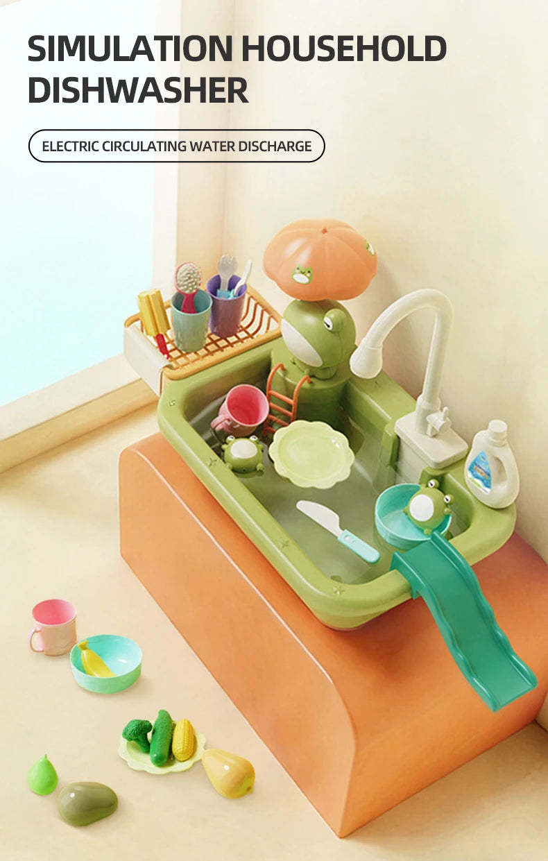 Kitchen Sink Toys Electric Dishwasher Playing Toy With Running Water Pretend Play Food Fishing Kids Toy Role Playing Girls Gifts
