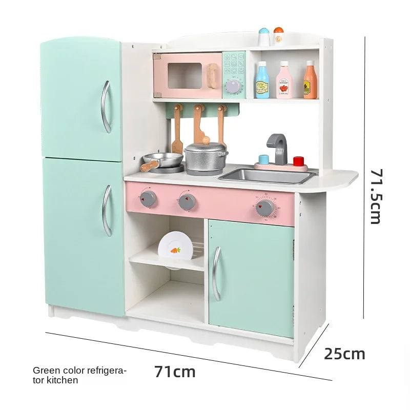 Kitchen Toys Full Set Baby Children Cooking Simulation Refrigerator Kitchenware Set Wooden Wooden