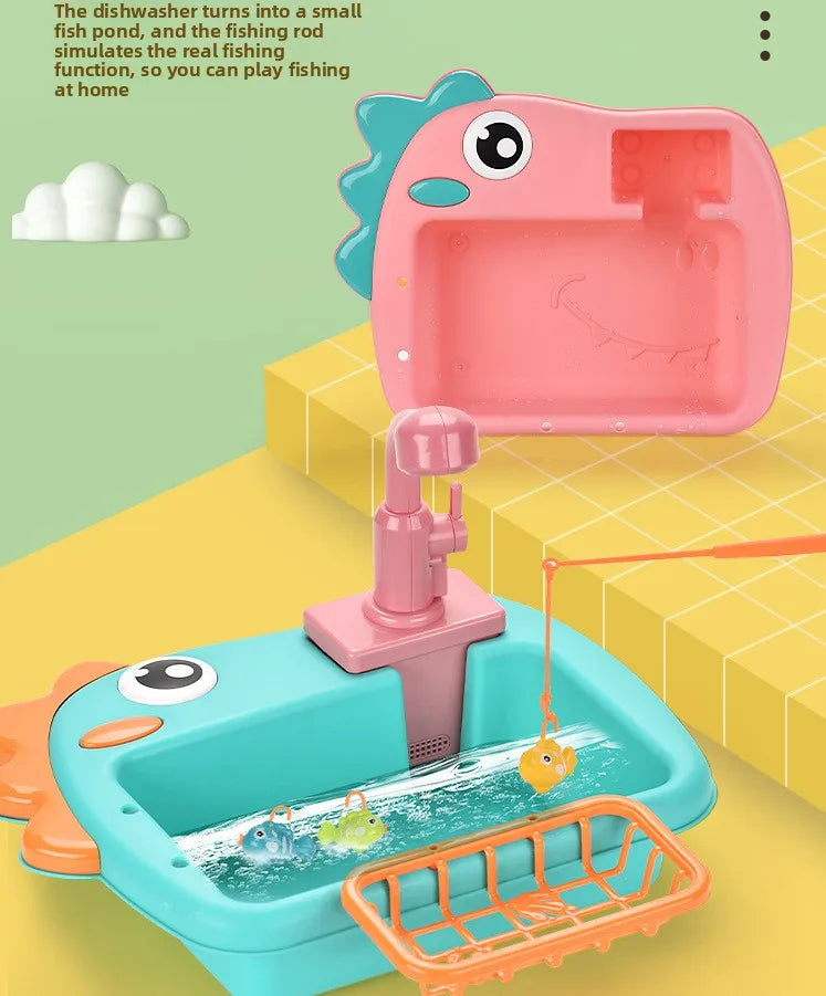 Kitchen Sink Toys Kitchen Toys for Kids with Tableware Accessories Vegetable Fruit Fishing Games for Toddlers Kids Kitchen Play