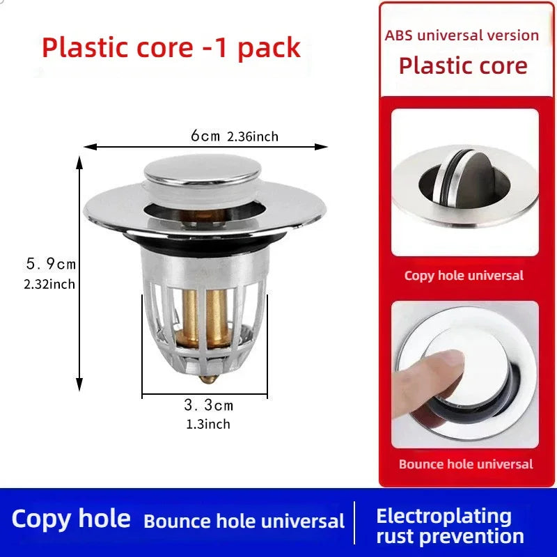Kitchen Washbasin Sink  ABS Leak Plug Floor Drain Filter Anti Odor Pop-Up Bounce Bounce Core Basin Stopper Hair Sink Strainer