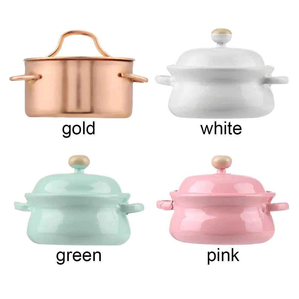 1/12 Scale Simulation Model Kitchen Cooking Toys With Pot Cover Mini Cookware Miniature Soup Pot Dollhouse Accessories