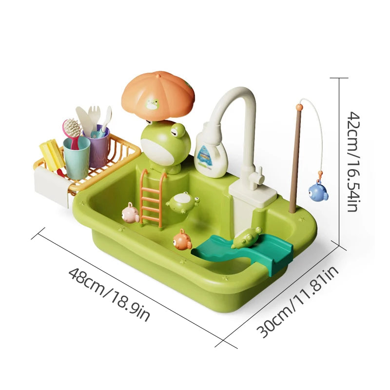 Kitchen Sink Toys Electric Dishwasher Playing Toy With Running Water Pretend Play Food Fishing Kids Toy Role Playing Girls Gifts