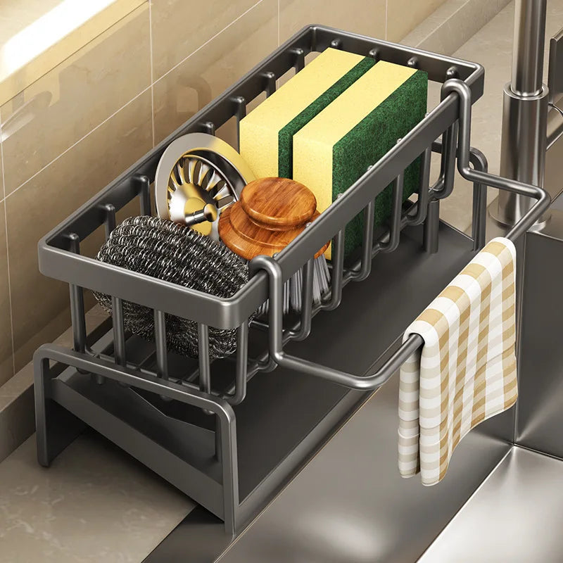 Kitchen Spice Storage Shelf with Drainage Rack, Installation Sink Organizer, Tap-Mounted Shelf for Home Kitchen Accessories