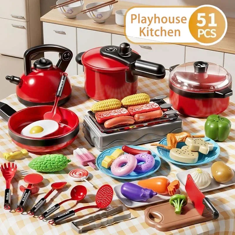 Kids Kitchen Toys Set Play Kitchen Accessories Kit with Play Pots Pans Pretend Food Cooking Toy Toddler Girls Boy Gift