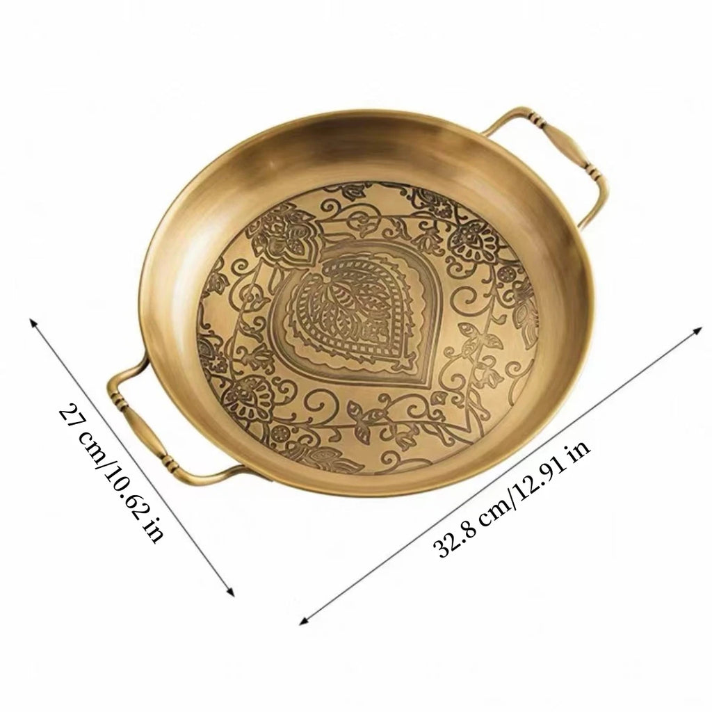 Gold Embossed Copper Fruit Plate – Decorative Round Tray