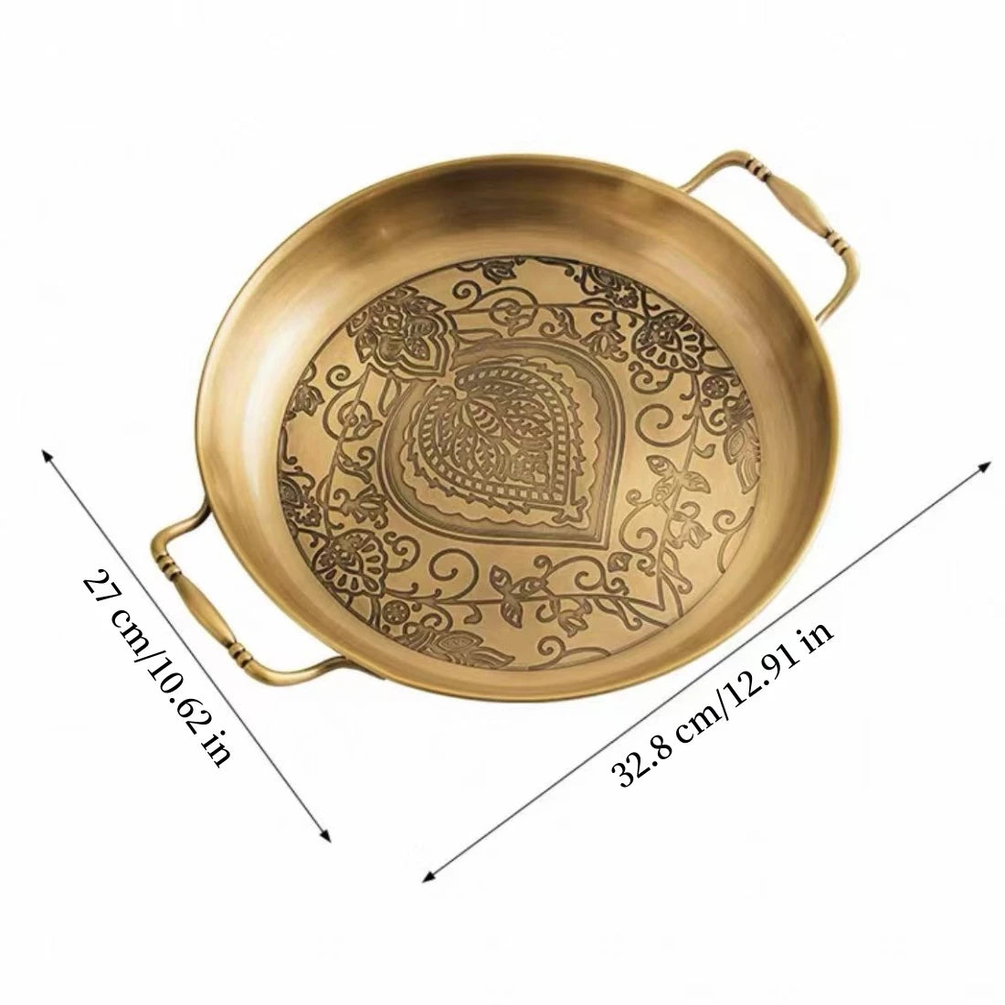Gold Embossed Copper Fruit Plate – Decorative Round Tray