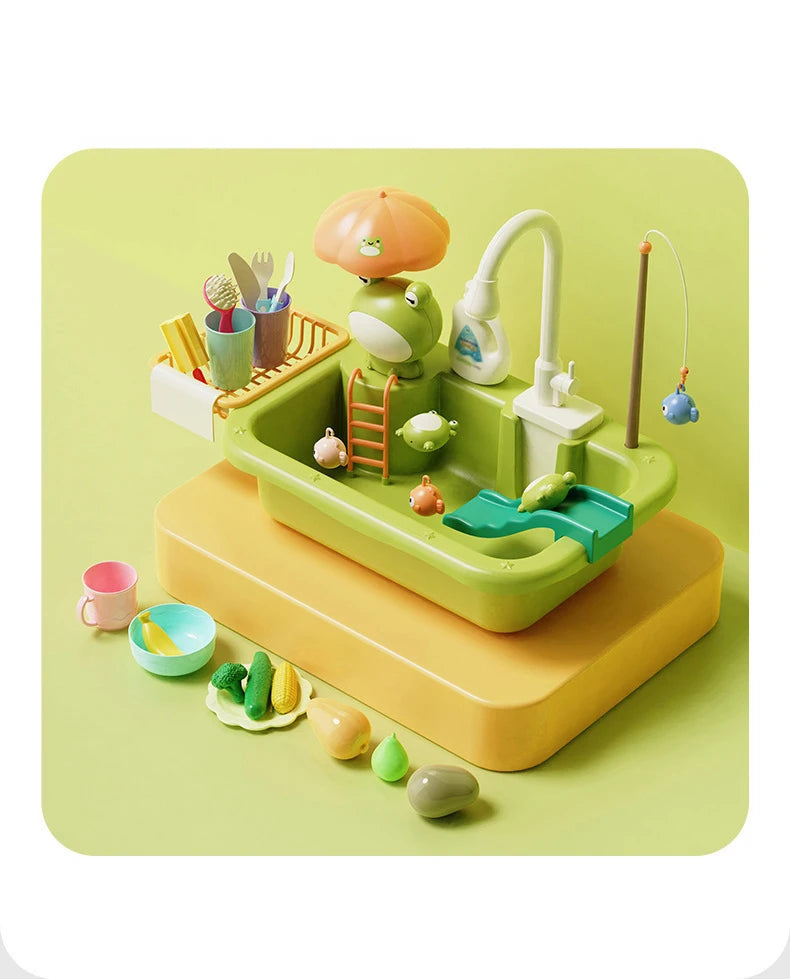 Kitchen Sink Toys Electric Dishwasher Playing Toy With Running Water Pretend Play Food Fishing Kids Toy Role Playing Girls Gifts