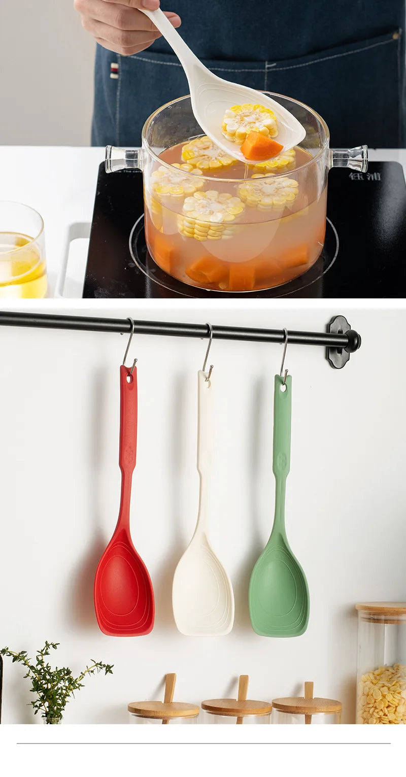 Kitchen Tool Silicone Spoon Multi purpose Grip Comfortable Anti slip Round Handle Large Cookware Tableware Spoon