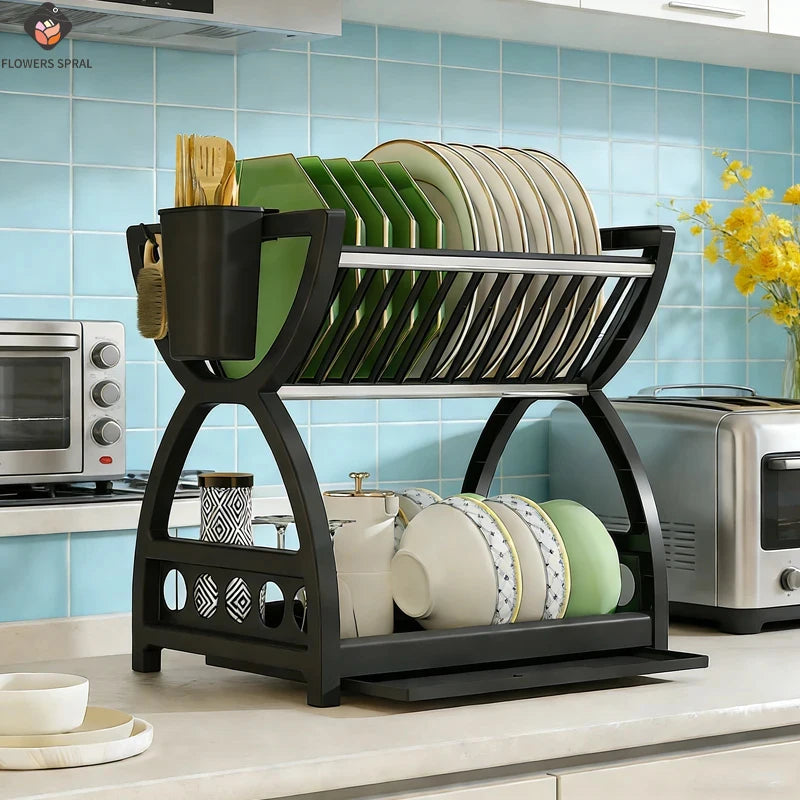 Kitchen Utensil Storage Rack, Desktop Double-Layer Dish Storage Rack, Kitchen Drain Rack That Saves Storage Space