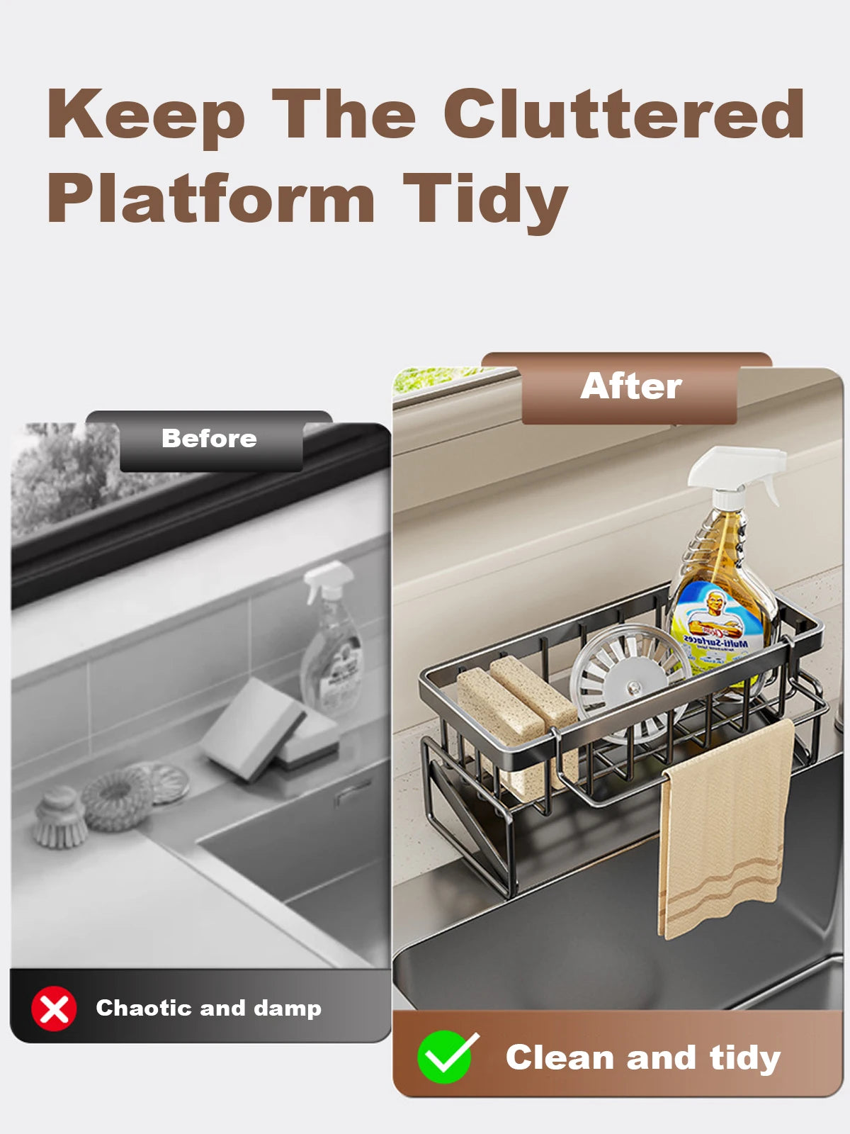 Kitchen Sink Organizer Spice Storage Shelf with Drainage Tap-Mounted Shelf Home Kitchen Accessories