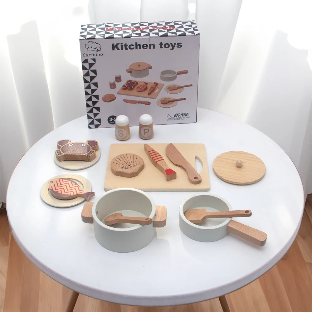 Wooden children's simulation kitchen toys,early education educational toys, simulationpots and pans, food, role-play chef