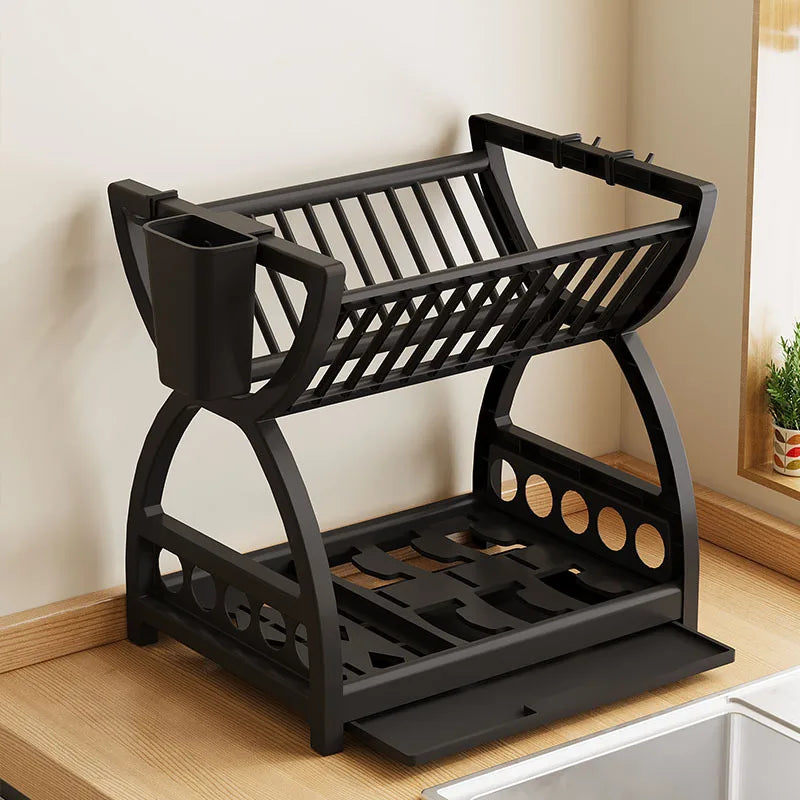 Kitchen Utensil Storage Rack, Desktop Double-Layer Dish Storage Rack, Kitchen Drain Rack That Saves Storage Space