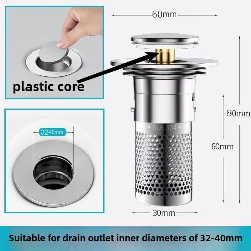 Kitchen Washbasin Sink  ABS Leak Plug Floor Drain Filter Anti Odor Pop-Up Bounce Bounce Core Basin Stopper Hair Sink Strainer