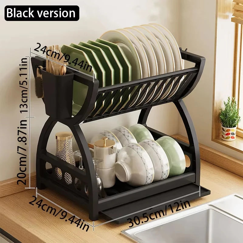 Kitchen Utensil Storage Rack, Desktop Double-Layer Dish Storage Rack, Kitchen Drain Rack That Saves Storage Space
