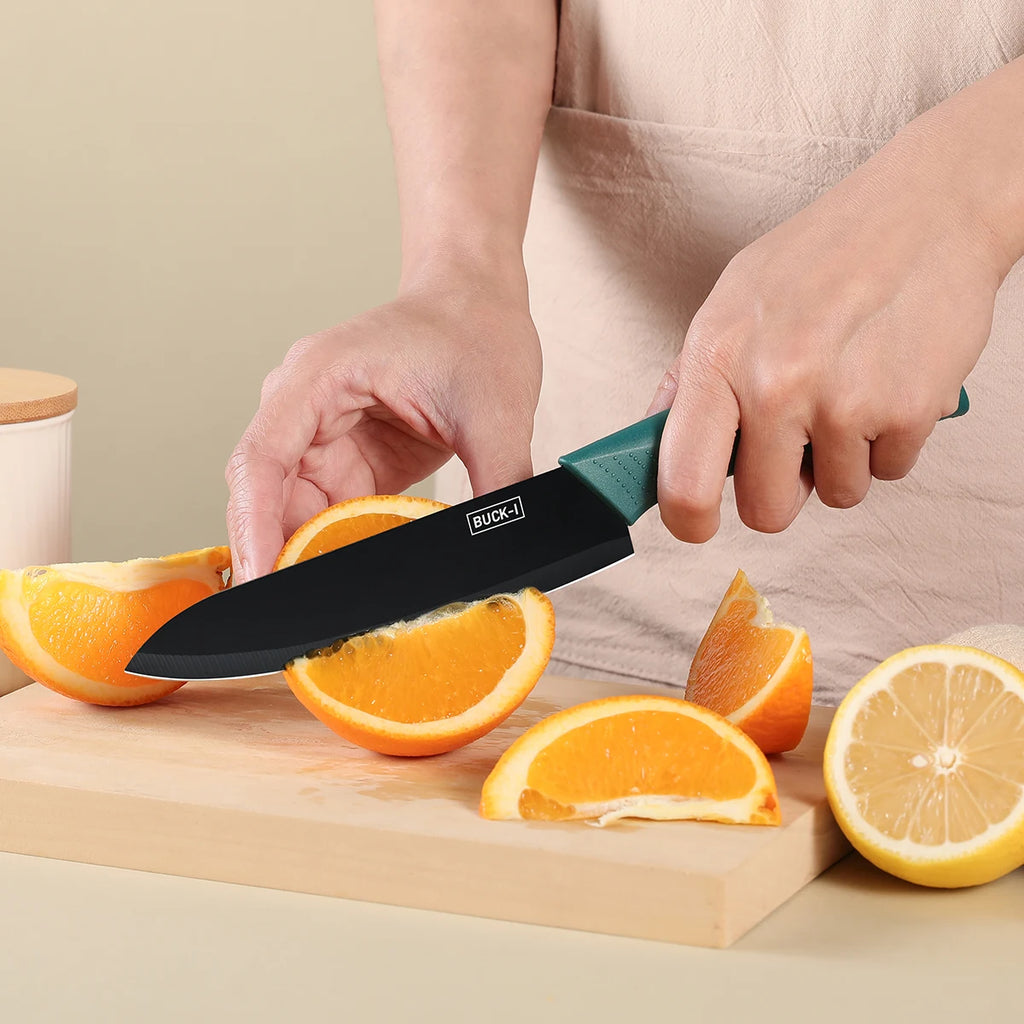 Kitchen knife set, including a small utility knife, chef's knife, and fruit knife with knife covers, for cutting meat, vegetable