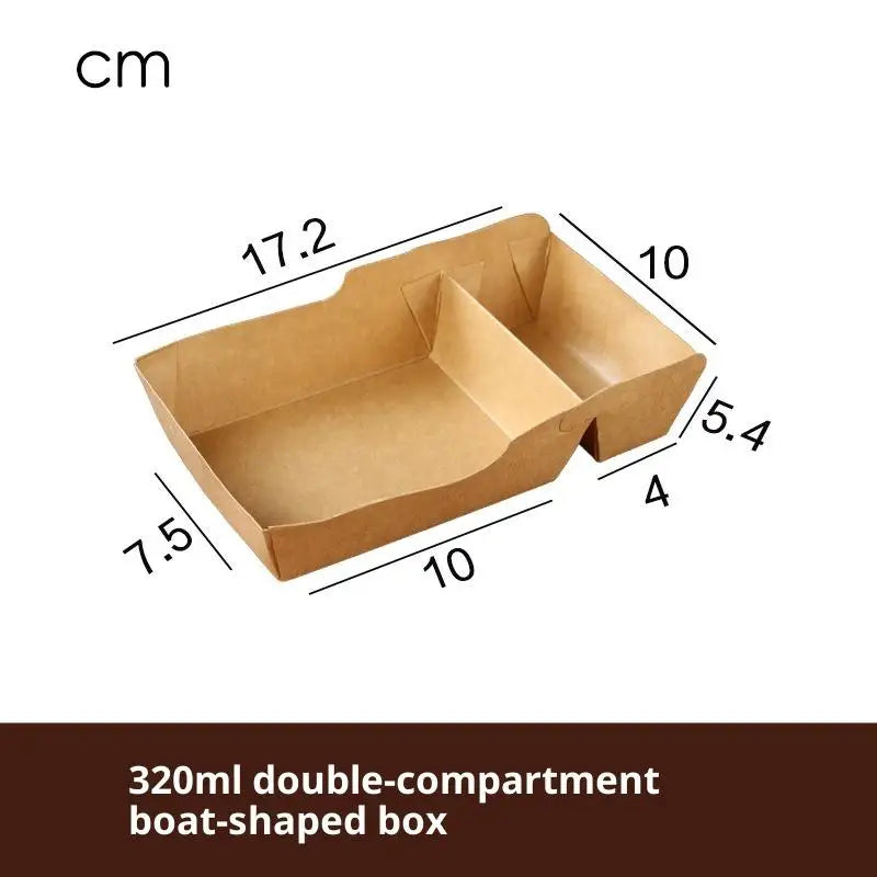 Kraft Paper Serving Tray – Dual-Compartment Food Tray 50pcs