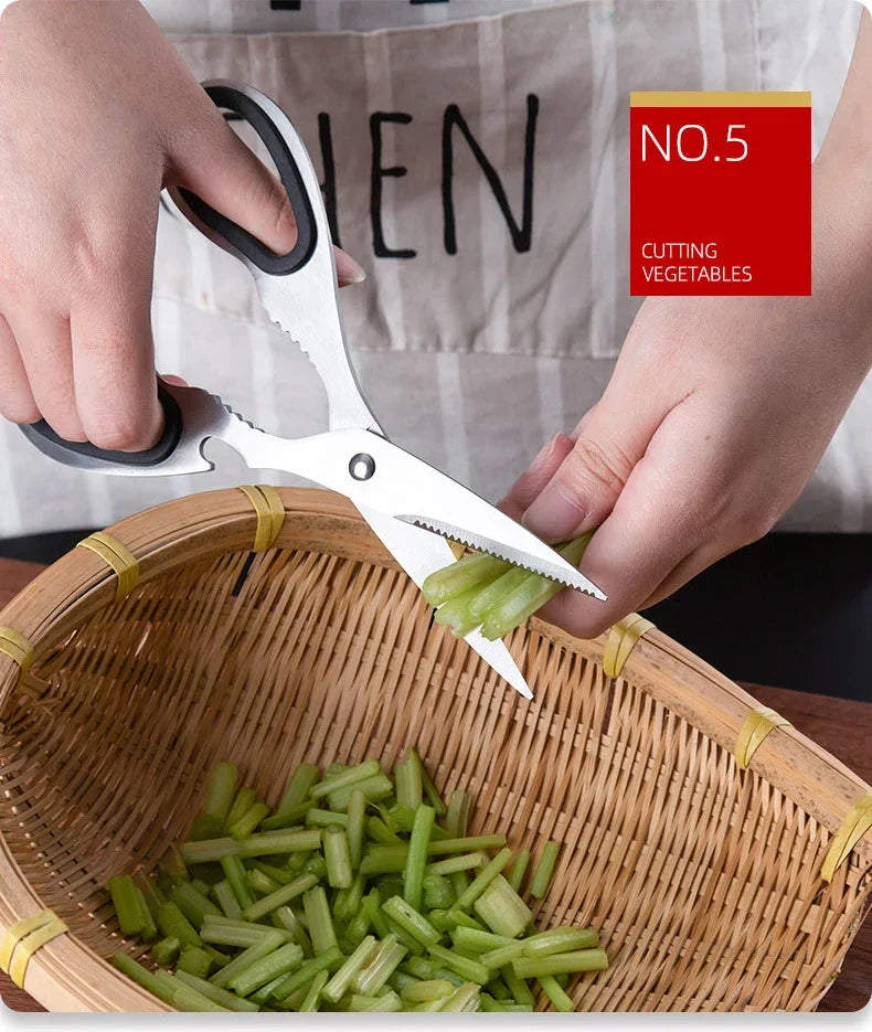 Stainless Steel Kitchen Scissors Household Bone Scissors Chicken Wings Fish Chopper Bottle Opener Walnut Clip Kitchen Tools