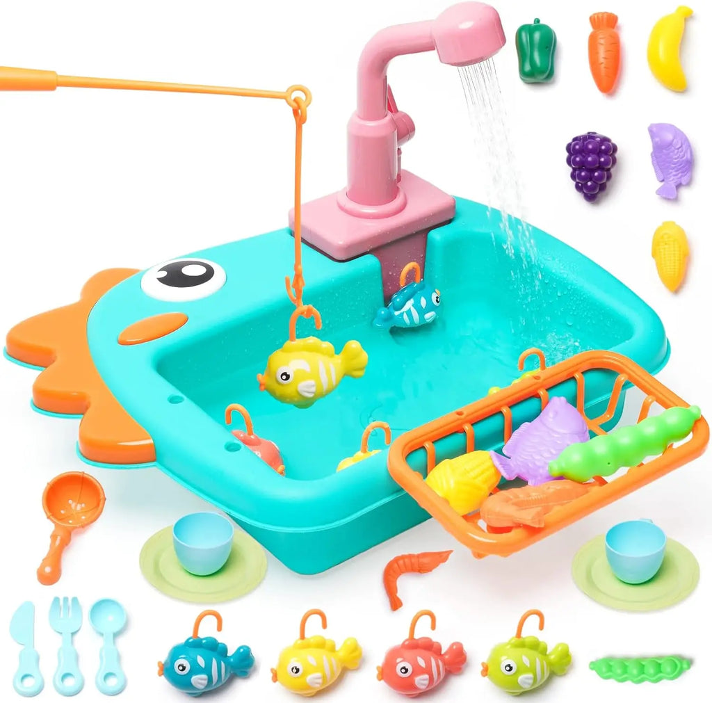 Kitchen Sink Toys Kitchen Toys for Kids with Tableware Accessories Vegetable Fruit Fishing Games for Toddlers Kids Kitchen Play