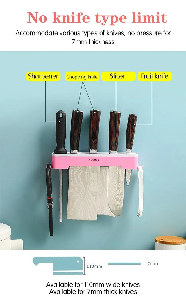 Wall-Mounted Knife Holder – 5-Slot Kitchen Cutlery Organizer