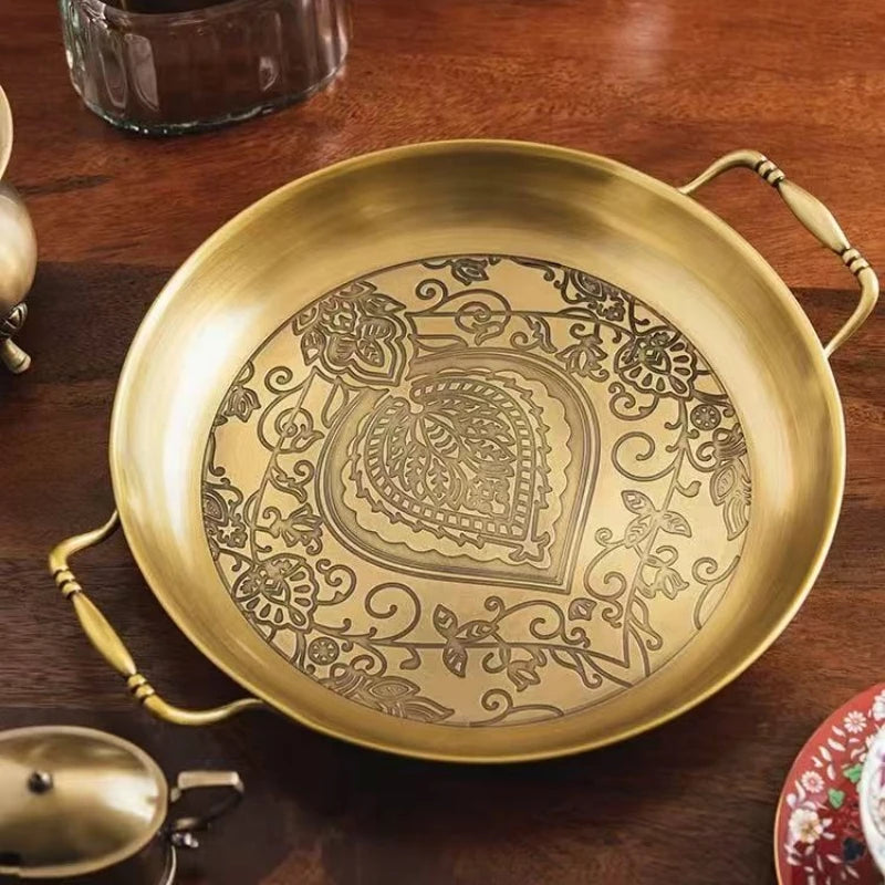 Gold Embossed Copper Fruit Plate – Decorative Round Tray