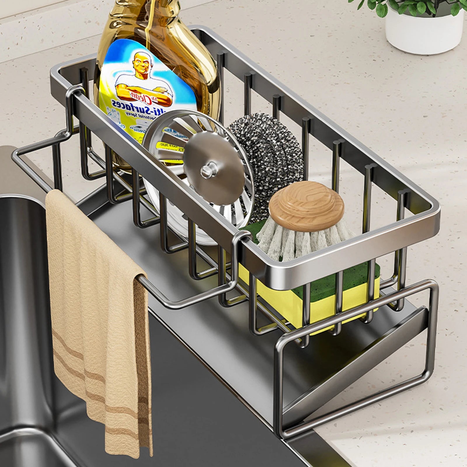 Kitchen Sink Organizer Spice Storage Shelf with Drainage Tap-Mounted Shelf Home Kitchen Accessories