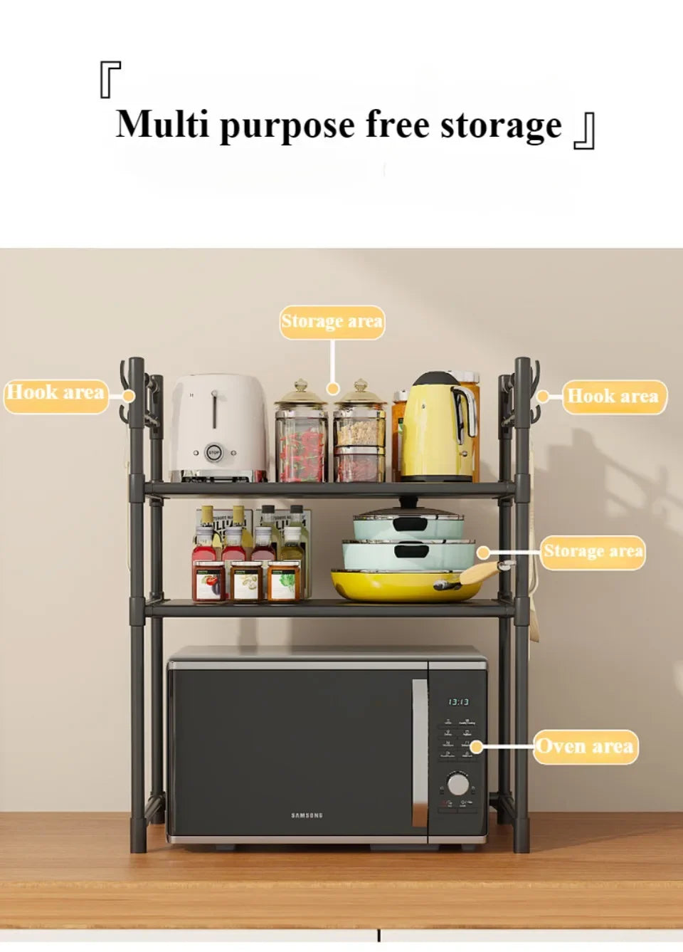 Kitchen Storage Rack Microwave Shelf Multi-Layer Kitchen Countertop Storage Shelf Microwave Stand Seasoning Organizer