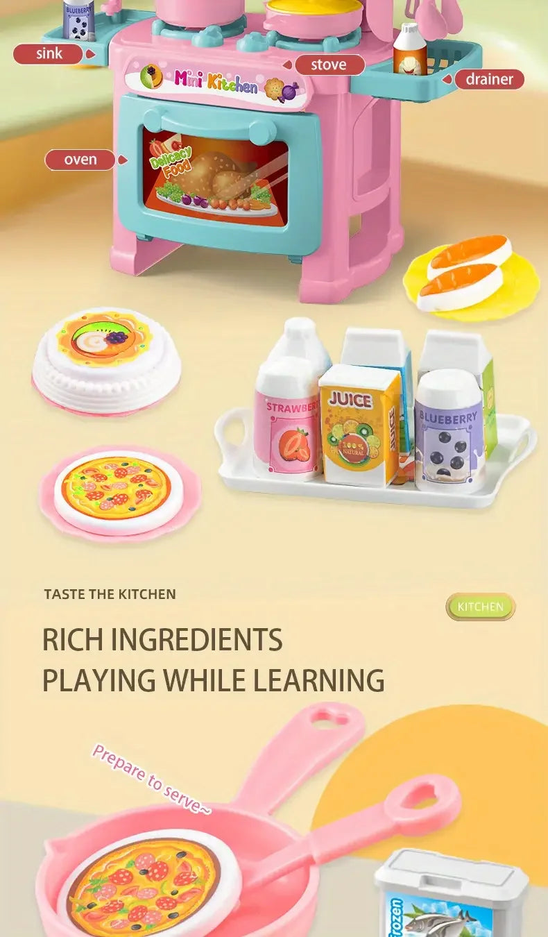 Mini Kitchen Counter Play Set DIY Simulated Cooking Food Tableware Play House Role Play Pretend Game Toy Gift Kid Boy Children