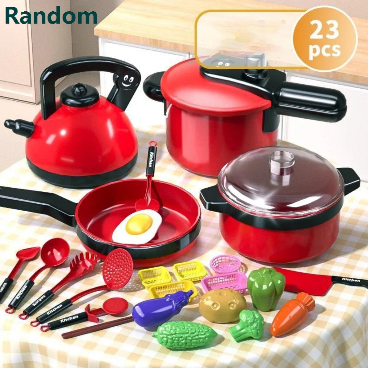 Kids Kitchen Toys Set Play Kitchen Accessories Kit with Play Pots Pans Pretend Food Cooking Toy Toddler Girls Boy Gift