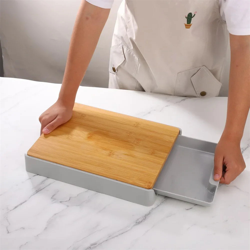 Kitchen Chopping Blocks with Storage Drain Storage Box, Detachable Fruit and Vegetable Cutting Board, Drawer Type Plate
