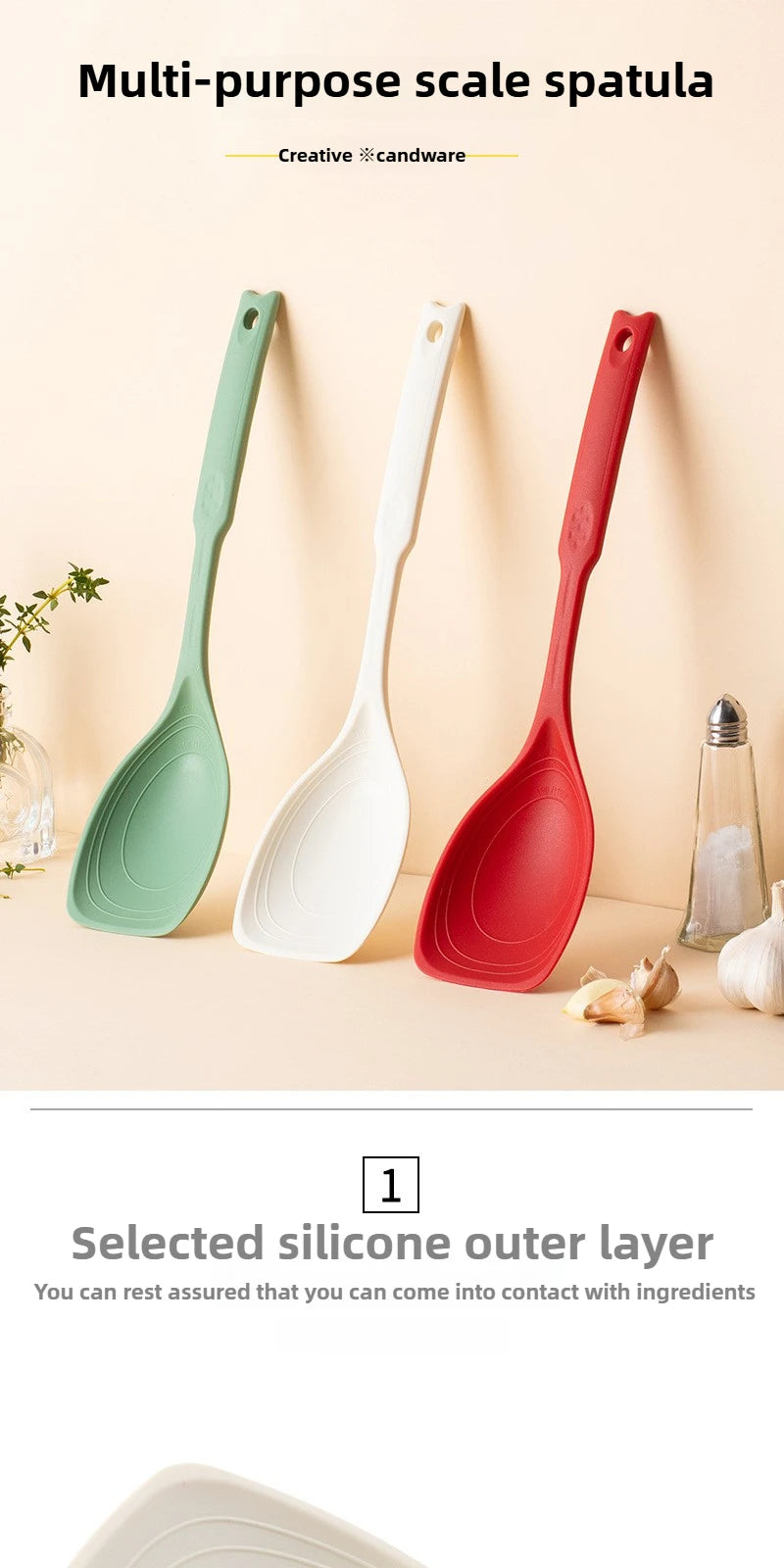 Kitchen Tool Silicone Spoon Multi purpose Grip Comfortable Anti slip Round Handle Large Cookware Tableware Spoon