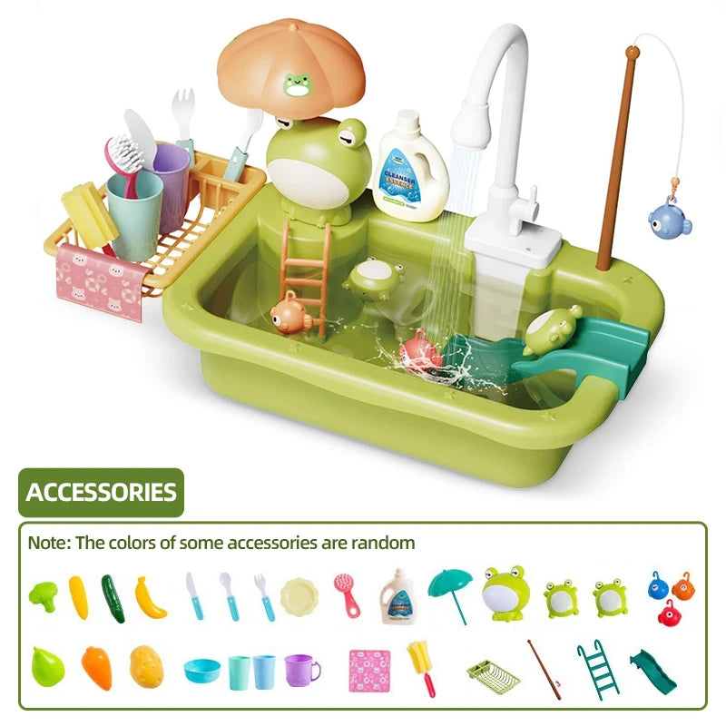 Kitchen Sink Toys Electric Dishwasher Playing Toy With Running Water Pretend Play Food Fishing Kids Toy Role Playing Girls Gifts
