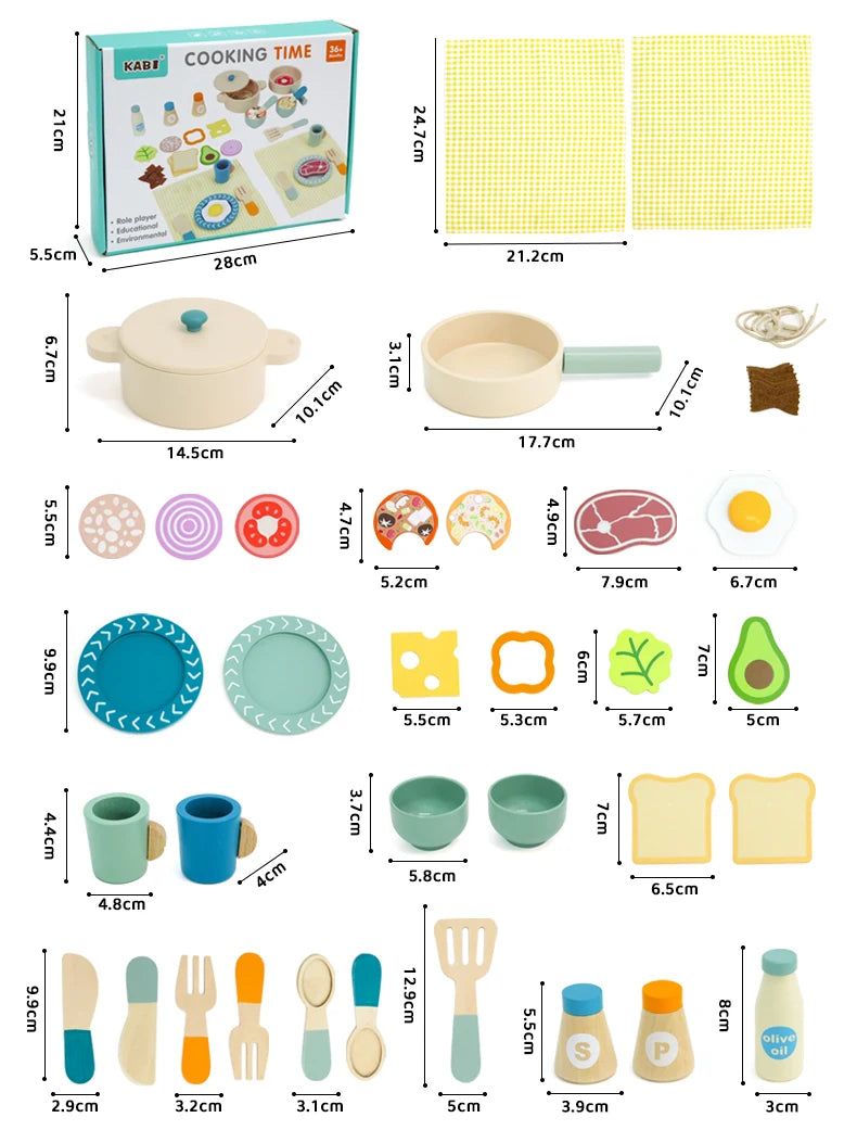 Wooden children's simulation kitchen toys, early education educational toys, Cookware Pot Pan Cook Pretend Play, food, role-play