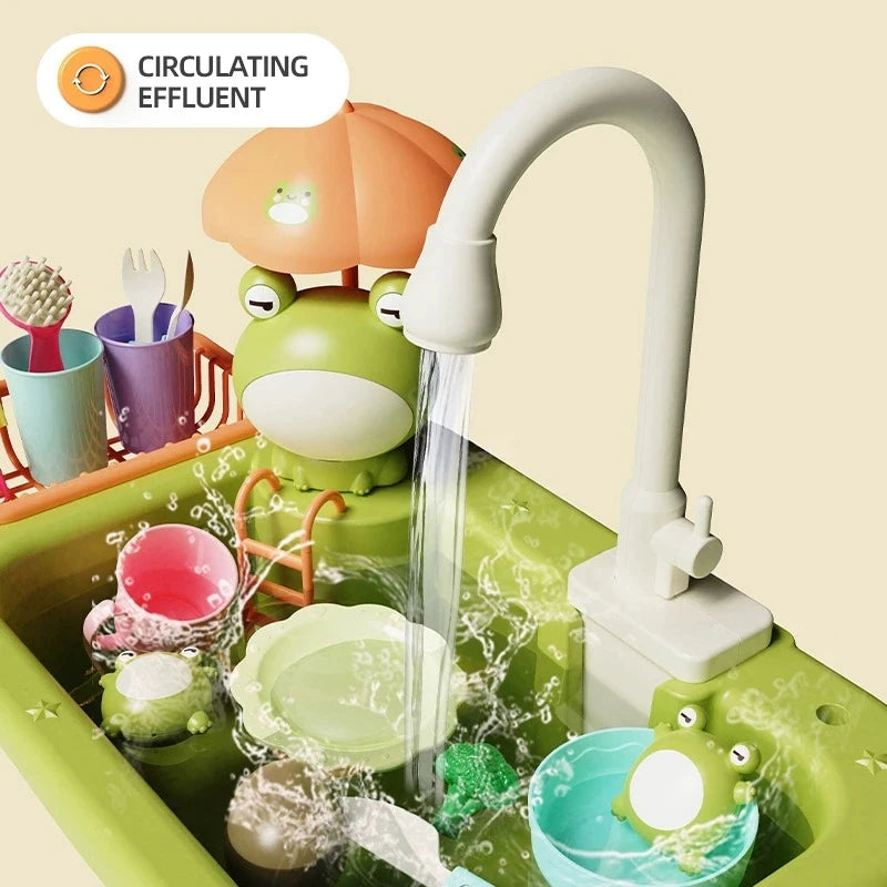 Kitchen Sink Toys Electric Dishwasher Playing Toy With Running Water Pretend Play Food Fishing Kids Toy Role Playing Girls Gifts