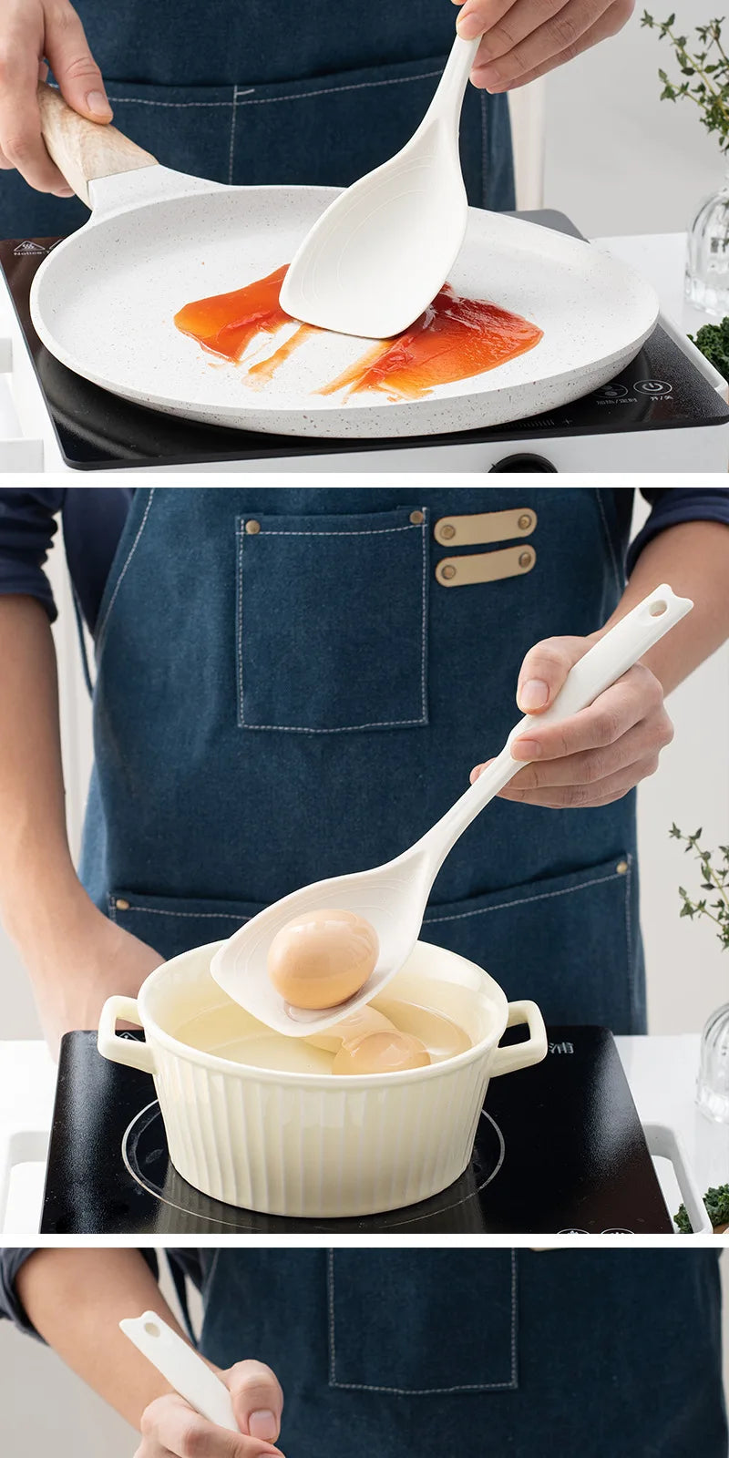 Kitchen Tool Silicone Spoon Multi purpose Grip Comfortable Anti slip Round Handle Large Cookware Tableware Spoon