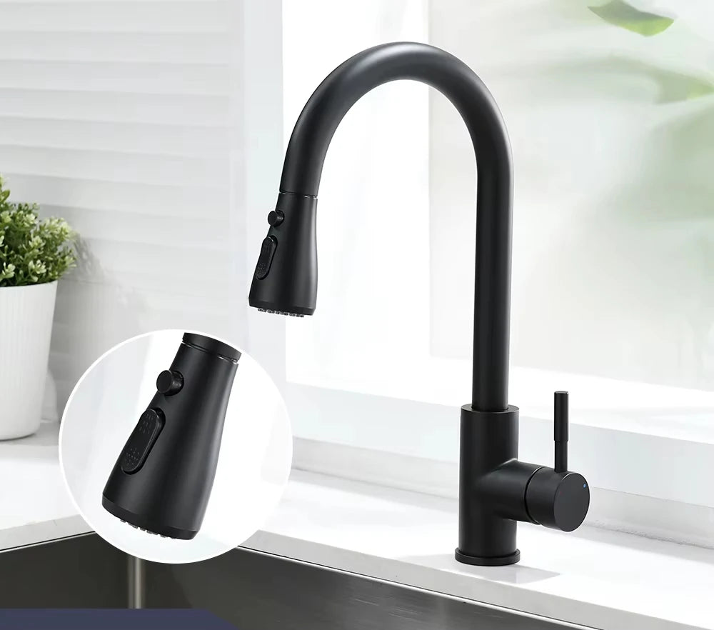 Kitchen Faucets Brushed Nickel Pull Out Kitchen Sink Water Tap Deck Mounted Mixer Stream Sprayer Head Hot Cold Taps Sliver