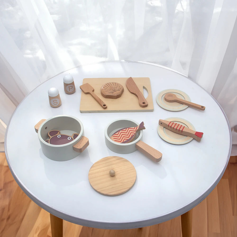 Wooden children's simulation kitchen toys,early education educational toys, simulationpots and pans, food, role-play chef