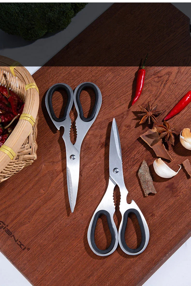 Stainless Steel Kitchen Scissors Household Bone Scissors Chicken Wings Fish Chopper Bottle Opener Walnut Clip Kitchen Tools