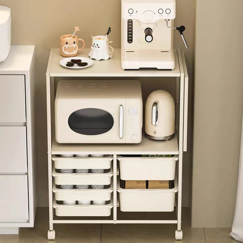 Kitchen Island Cart with 6 Drawers, Rolling Sideboard Cabinet, Dining Room Drawer Cart with Extended Desktop  Kitchen Furniture