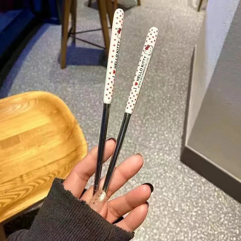 Sanrio Hello Kitty Kitchen Tableware Stainless Steel Chopsticks Spoon Fork Student Office Portable Dinnerware Set Birthday Gifts