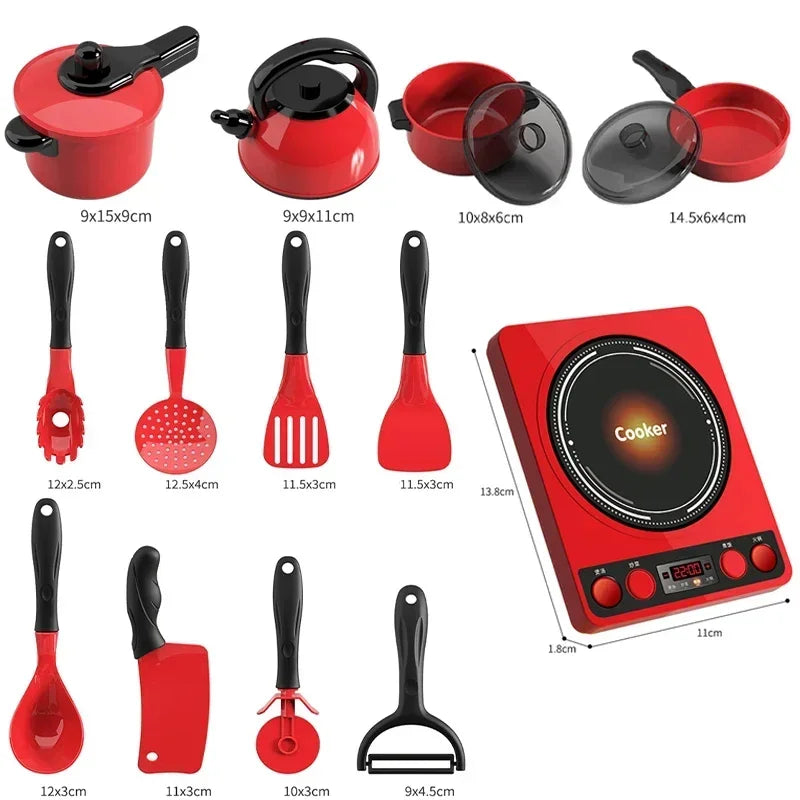 Kids Toys Pretend Play Red Kitchen Toys Simulation Food Cooking Girl's Boys Educational Play House Interactive Toys for Children