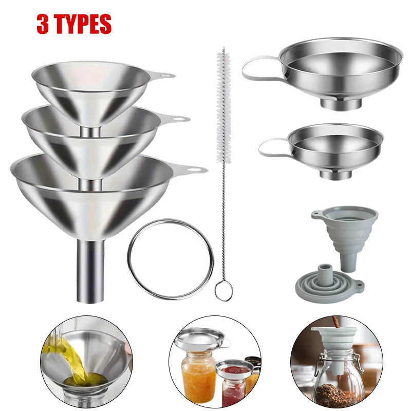 Kitchen Funnel Set – Stainless Steel & Silicone, 3 Styles