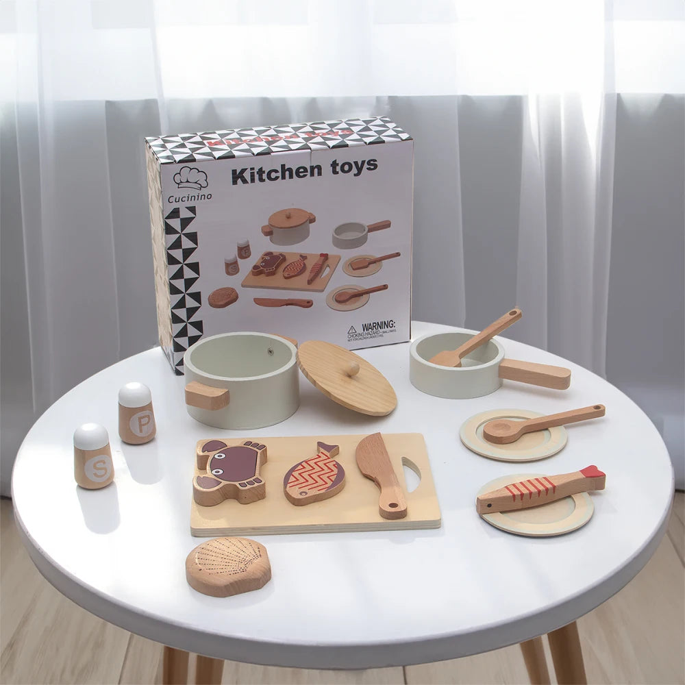 Wooden children's simulation kitchen toys,early education educational toys, simulationpots and pans, food, role-play chef